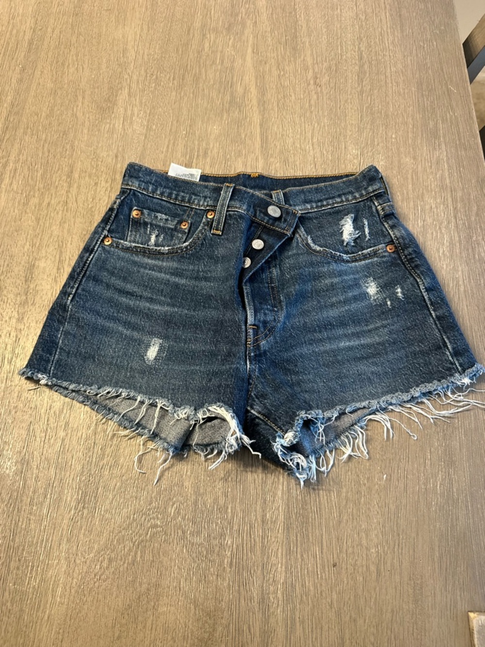 Levi's Dark Blue Distressed Jean Shorts